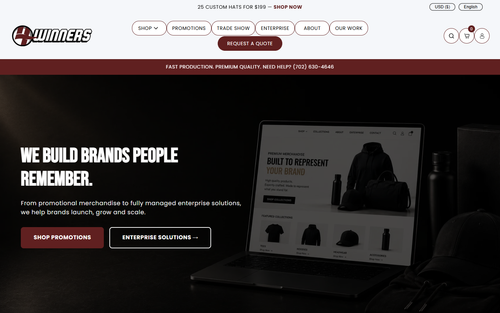 4Winners Merch homepage — example of a custom Shopify webstore built by 4Winners