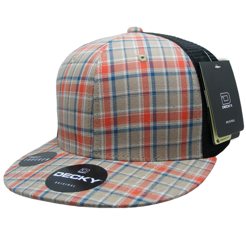 6 Panel High Profile Structured Plaid Trucker