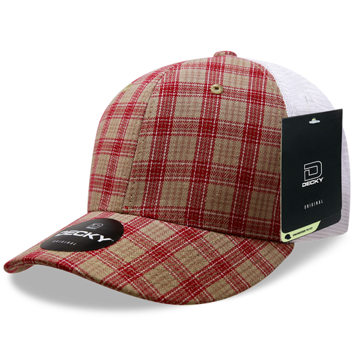 6 Panel Mid Profile Structured Plaid Trucker