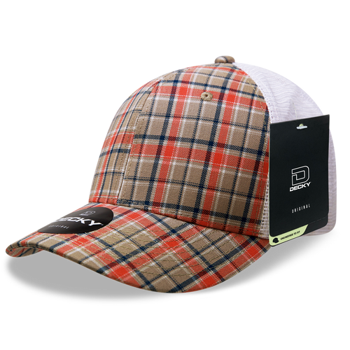 6 Panel Mid Profile Structured Plaid Trucker