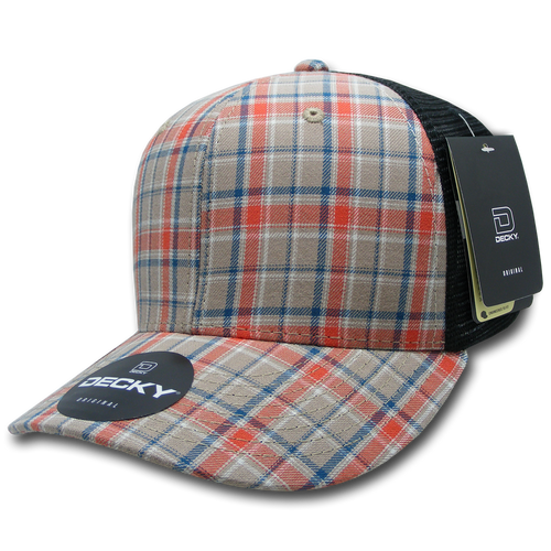 6 Panel Mid Profile Structured Plaid Trucker