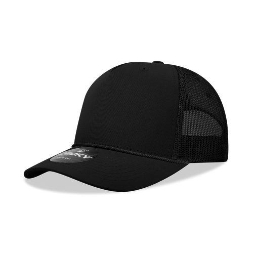 5 Panel Mid Profile Structured Cotton/Poly Blend Trucker w/Rope