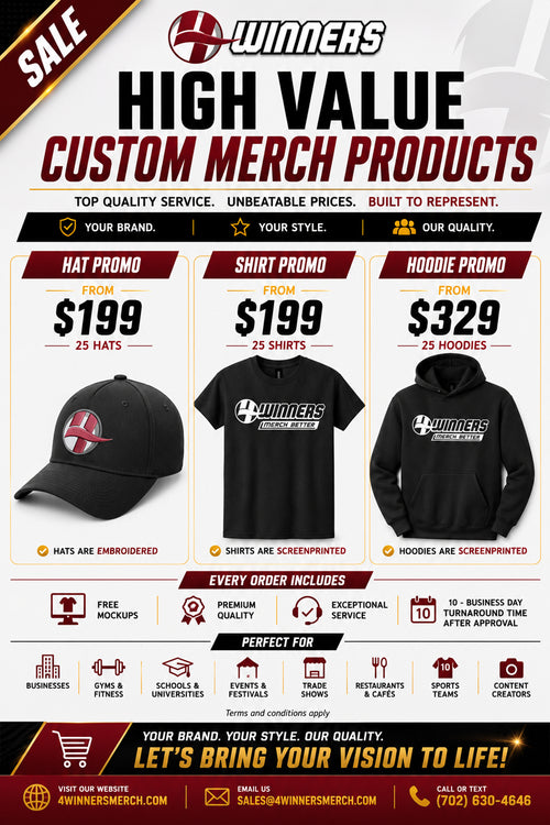 Bundle D | 25 T-Shirts + 25 Hoodies + 25 Hats | $729 + FREE Shipping