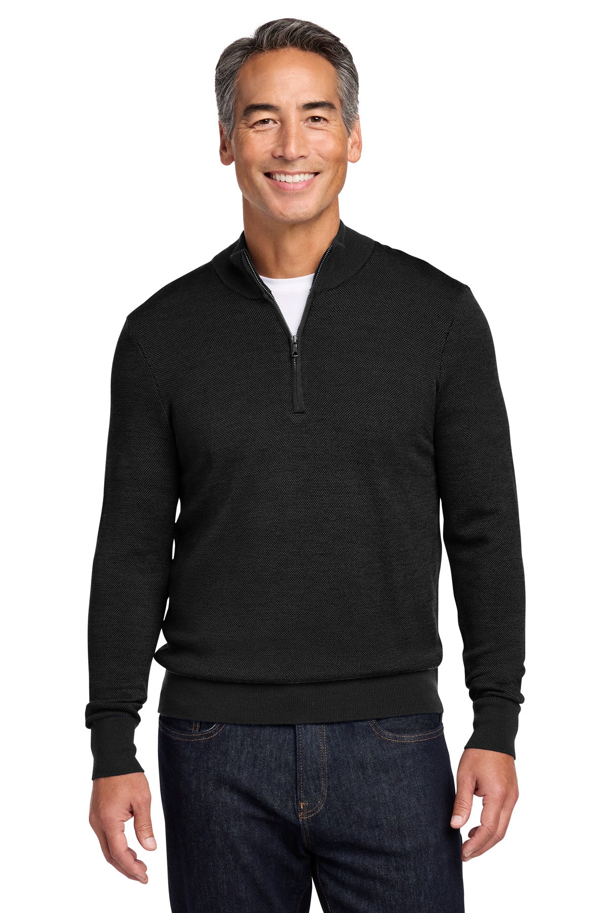 Brooks Brothers ®  Washable Merino Birdseye 1/4-Zip Sweater BB18412