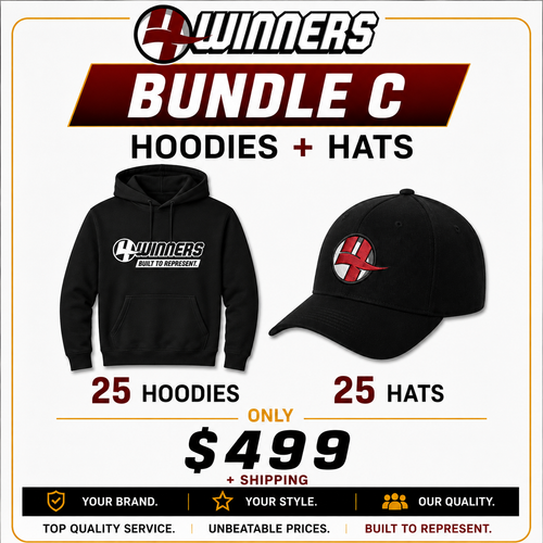 Bundle C | 25 Custom Hoodies + 25 Custom Hats | $499 + Shipping