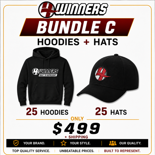 Bundle C | 25 Custom Hoodies + 25 Custom Hats | $499 + Shipping