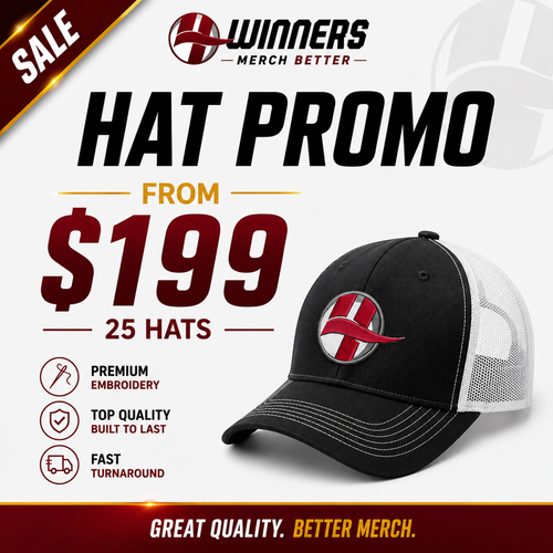 25 Custom Embroidered Hats | Your Logo | $199