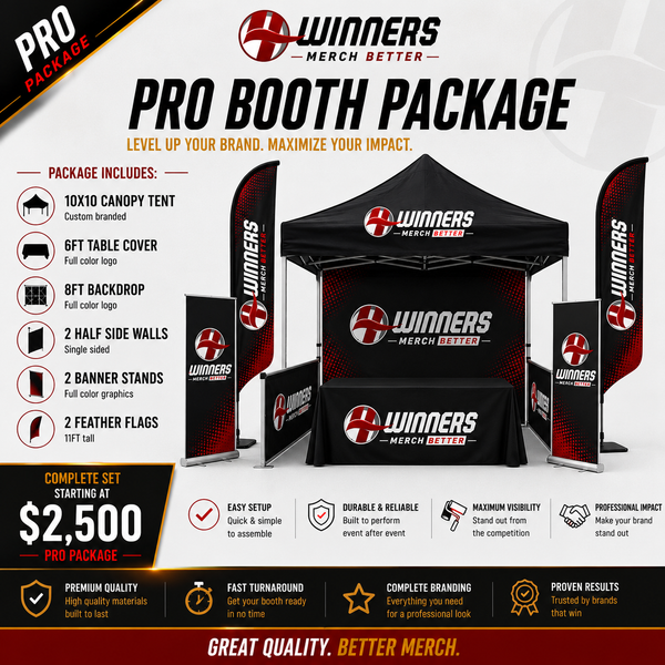 4Winners Merch Pro Booth Package promo graphic — trade show booth bundle starting at $2,500