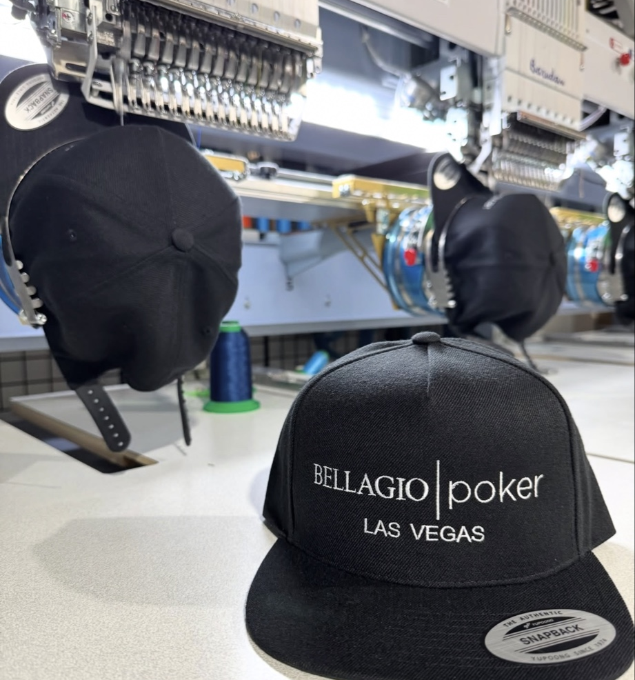 Real embroidered Bellagio Poker Las Vegas snapback hat produced in-house by 4Winners