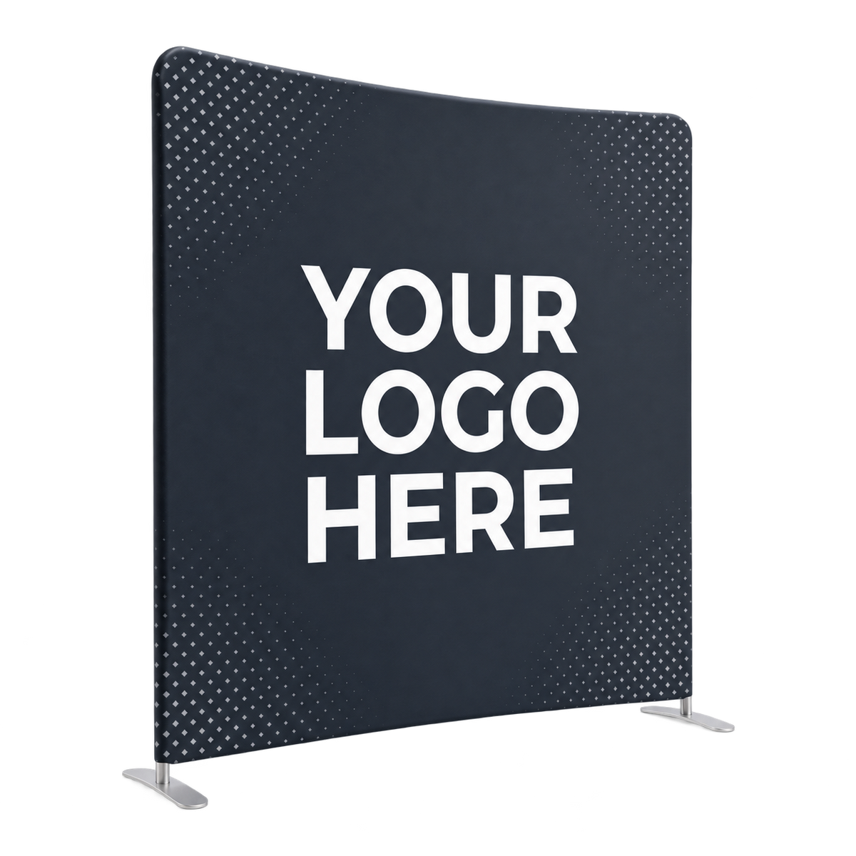 4Winners Merch 6ft curved tension fabric trade show display with YOUR LOGO HERE placeholder