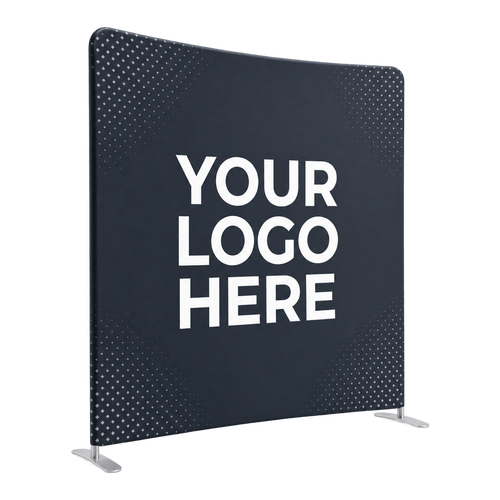 4Winners Merch 6ft curved tension fabric trade show display with YOUR LOGO HERE placeholder