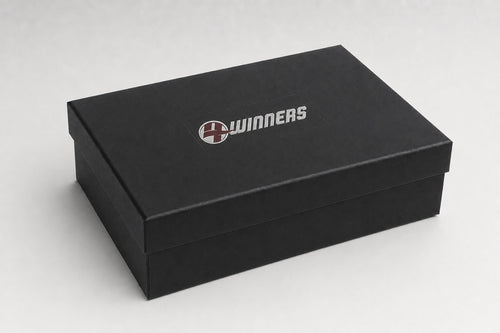 4Winners custom portfolio gift box with debossed foil logo on lid