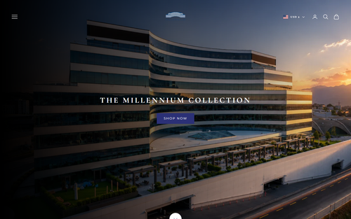 Millennium Merch homepage — client webstore built by 4Winners