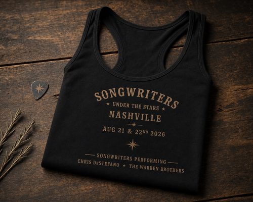 Songwriters Under The Stars Ladies Tank Top — styled concept flat-lay (AI-generated preview)