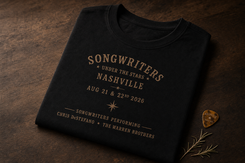 Songwriters Under The Stars T-Shirt — styled concept flat-lay (AI-generated preview)