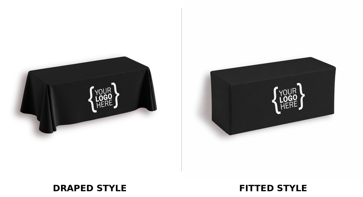 Draped style vs Fitted style table cover comparison