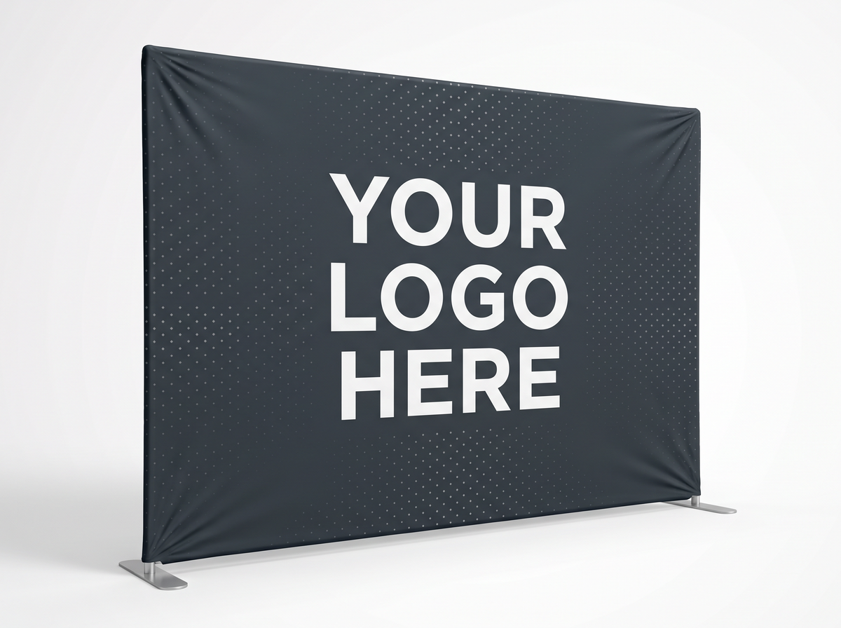 Straight Tension Fabric Display - 10ft (AI concept render, custom logo shown for illustration only)