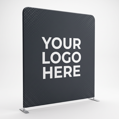 Straight Tension Fabric Display - 8ft (AI concept render, custom logo shown for illustration only)