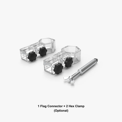 Flag holder hardware attachment and hex clamps for pop-up event tent